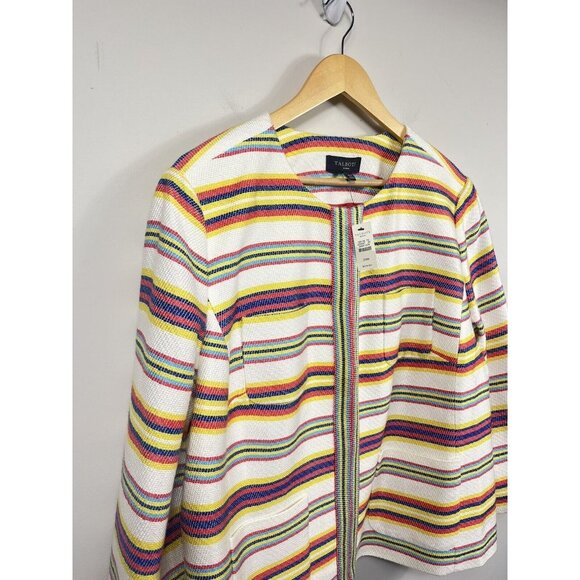 Talbots Blazer Womens 20 Ivory Pink Jacket Stripe Collarless 3/4 Sleeve - Picture 3 of 12
